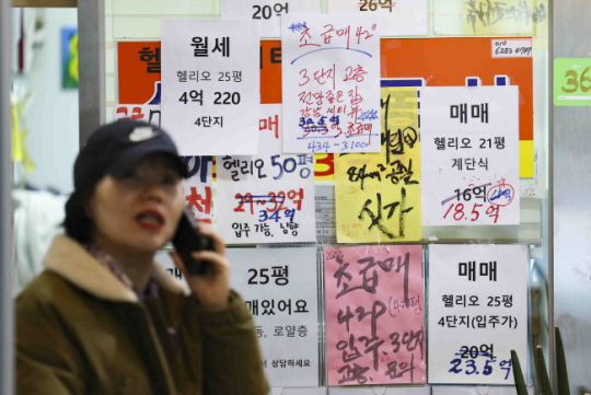 정부가 24일부터 서울 강남 3구(강남·서초·송파구)와 용산구의 모든 아파트를 토지거래허가구역으로 지정한다고 밝힌 19일 서울 송파구 한 공인중개사사무소 벽면에 초급매 매물들이 붙어 있다. 뉴시스